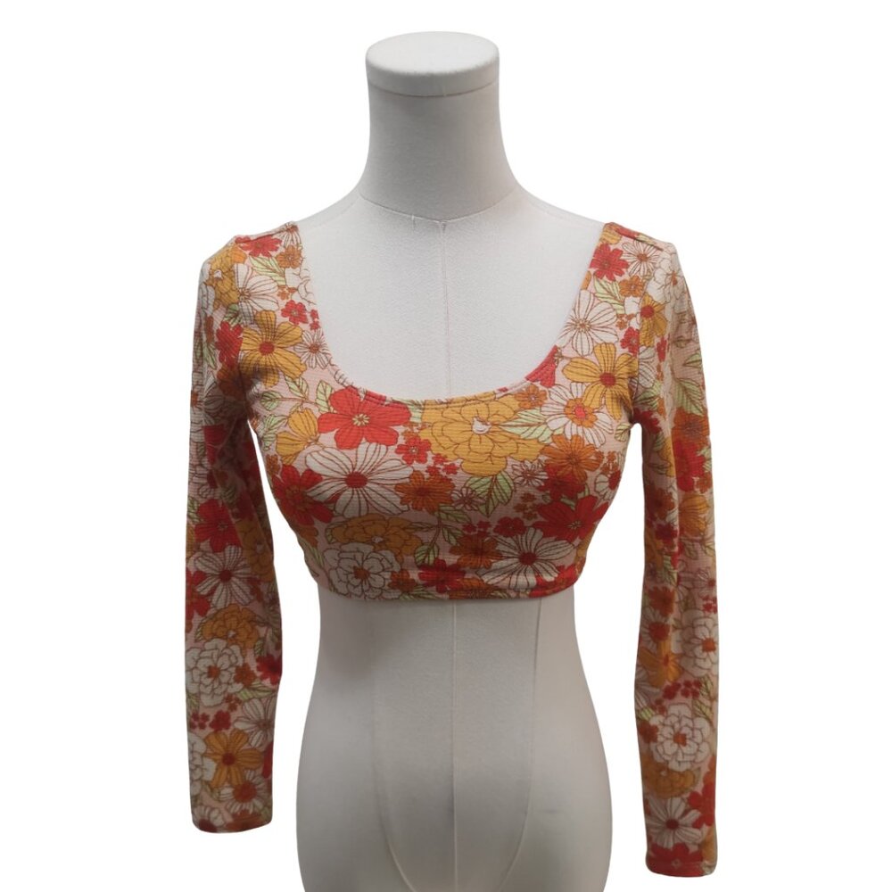 Orange Retro Floral Crop Top